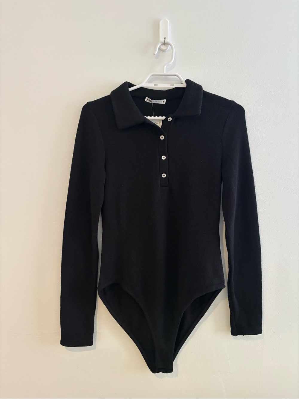 Zara Black Long-Sleeve Polo Bodysuit